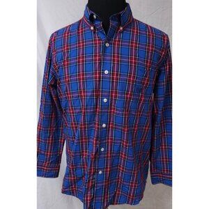 Chaps Easy Care Mens Medium Blue Red Plaid Long Sleeve Button Down Logo Shirt